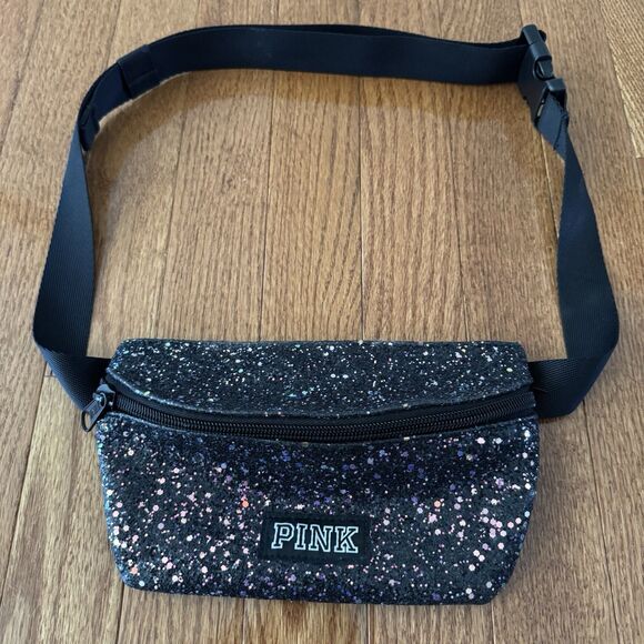 Victoria’s Secret PINK Bling Fanny Pack Belt Bag Black Pink Sequin Glitter Y2K - Picture 1 of 9